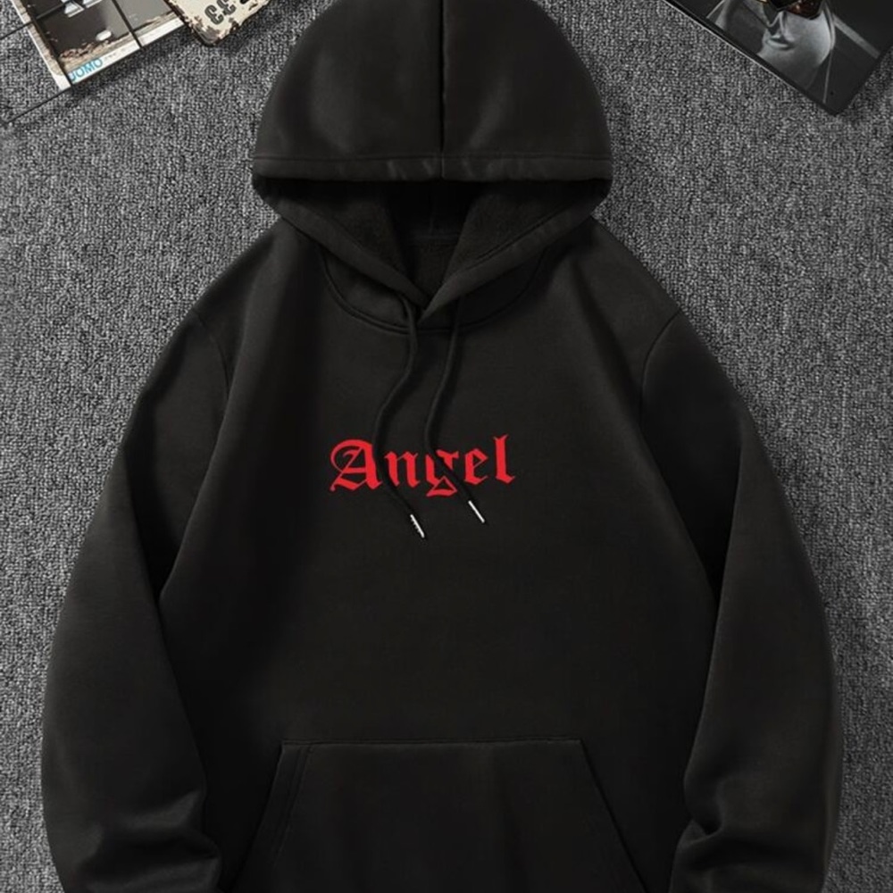 Black Angel Print Hoodie